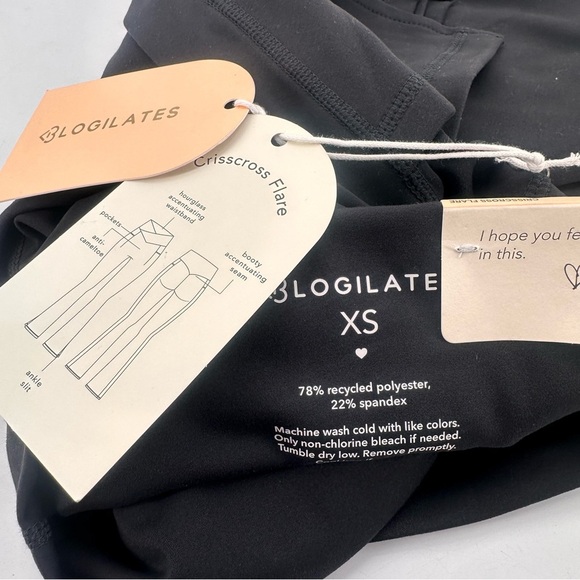 Blogilates Black Criss Cross High Rise Flare Leggings Pockets XS NEW - Picture 2 of 6